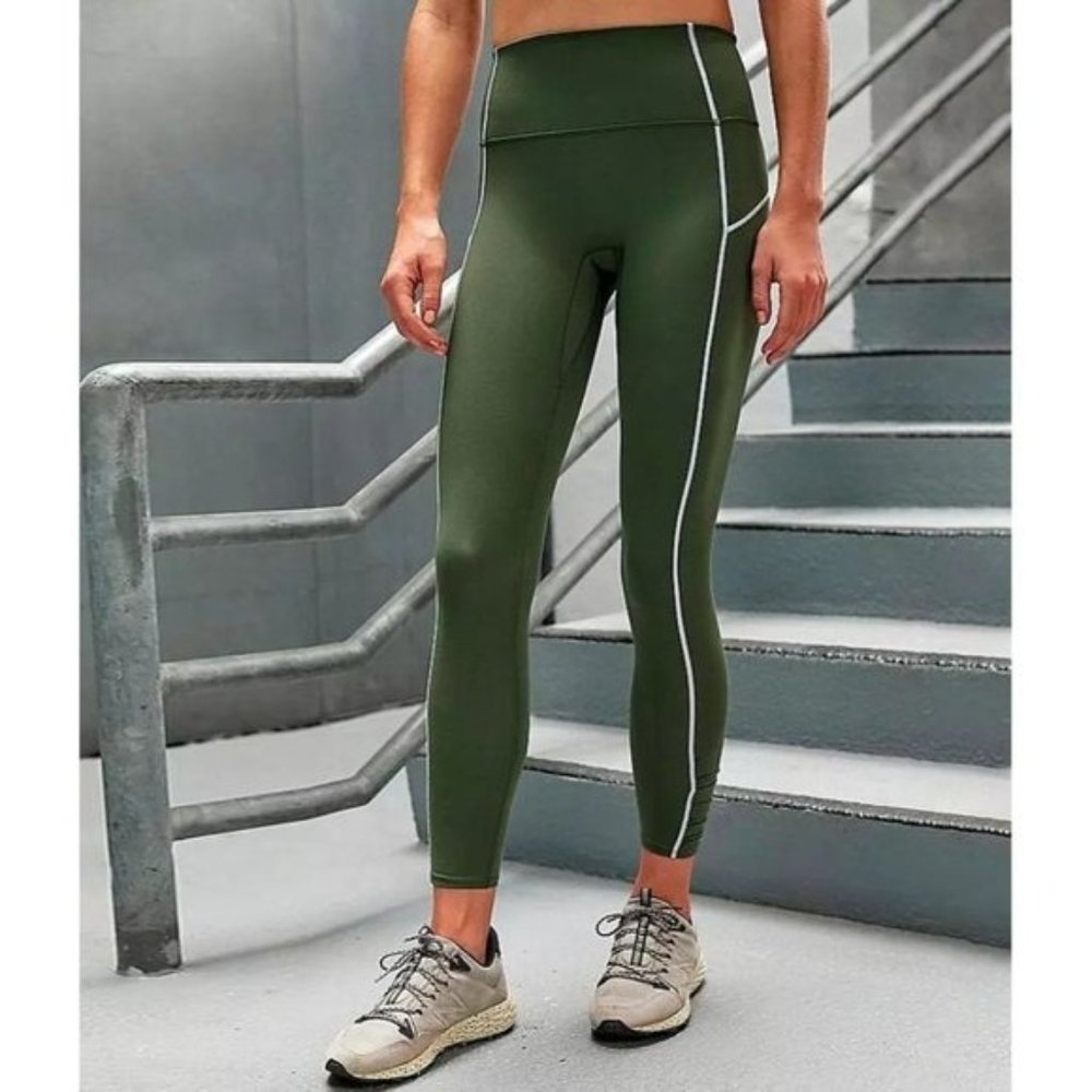 Free People Olive Green High-Waist Seam-Trim Leggings